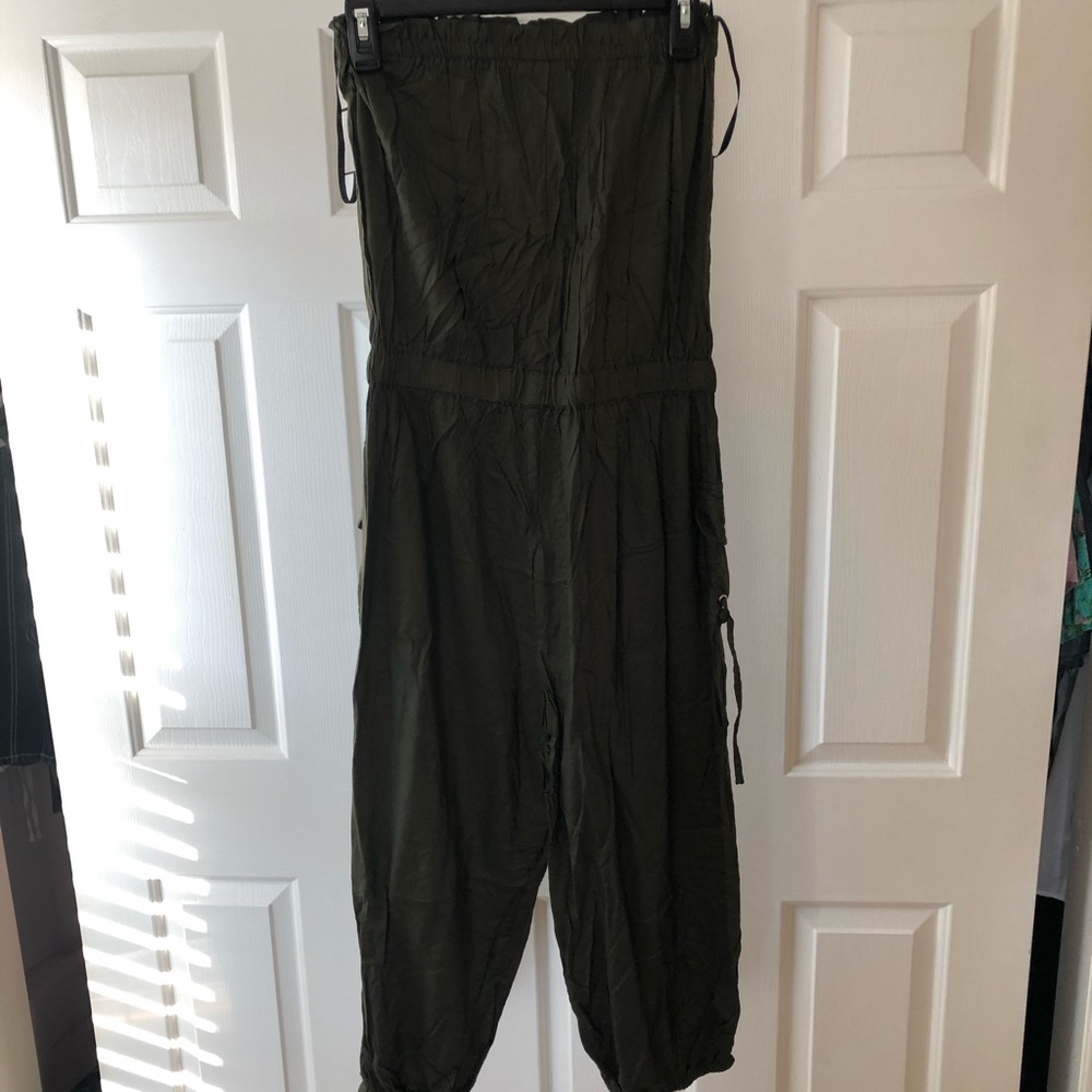 Navy green strapless jumpsuit